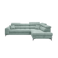 ECKSOFA mit Schlaffunktion und Bettkasten, Luxus-Mikrofaser - Blau/Schwarz, Textil/Metall (198/282cm) - ed exciting design