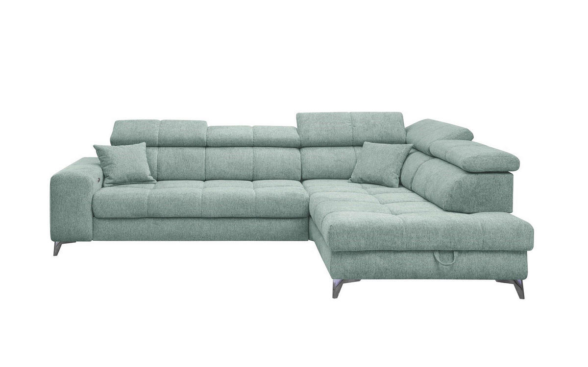 ECKSOFA mit Schlaffunktion und Bettkasten, Luxus-Mikrofaser - Blau/Schwarz, Textil/Metall (198/282cm) - ed exciting design