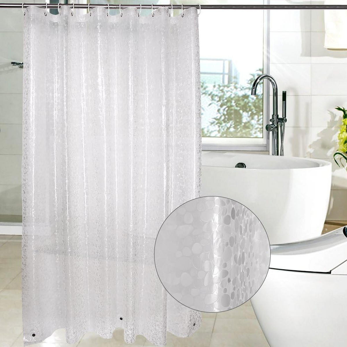 DUSCHVORHANG schimmelresistent Kieselsteine transparent Einlage wasserdicht mit Magneten fürs Badezimmer 180 cm - Transparent, Kunststoff (120/180cm) - MCBOSON