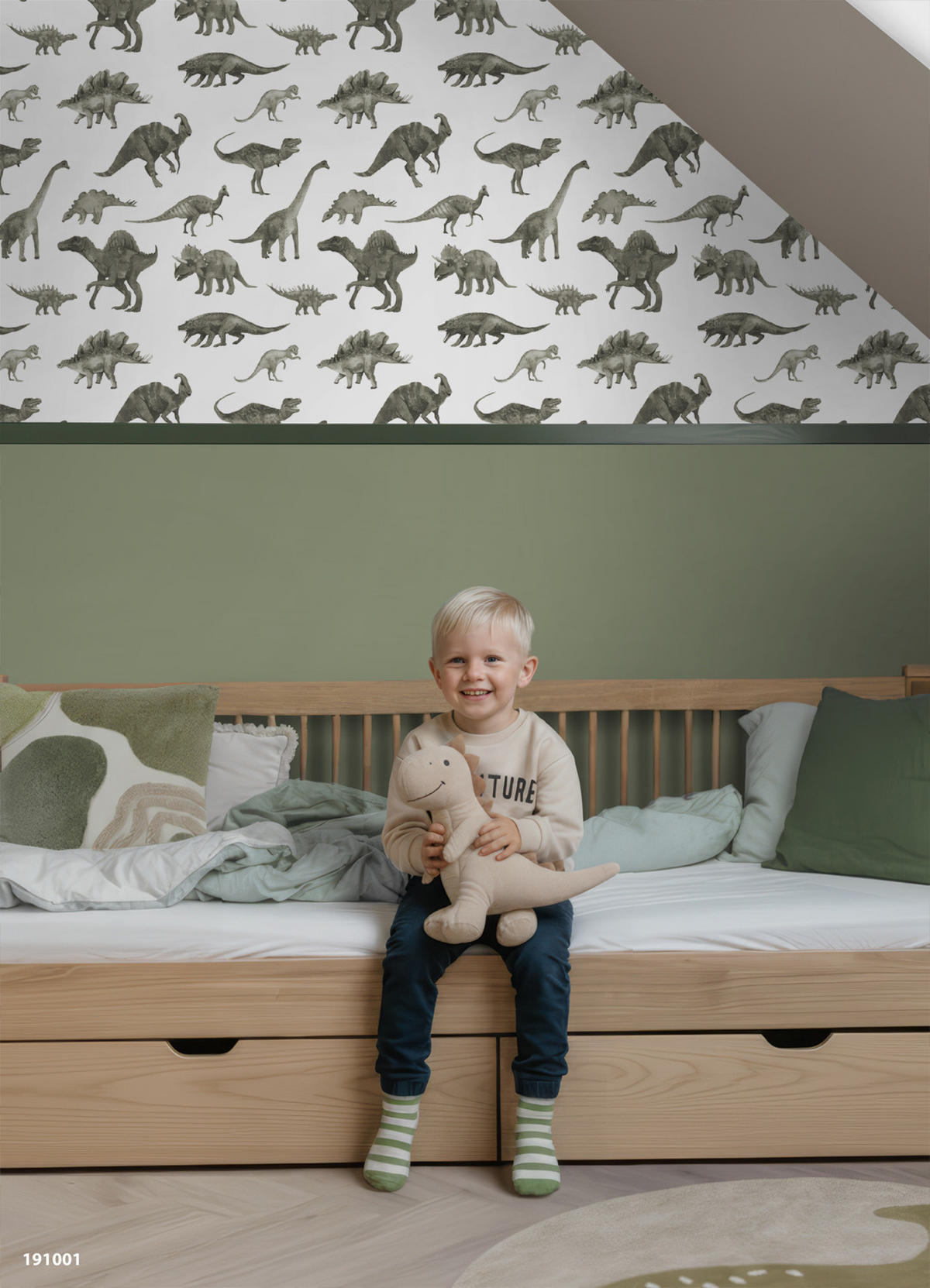 TAPETE Dinosaurier 50 x 900 cm - Grün, Papier (50/0.1cm) - ESTAhome