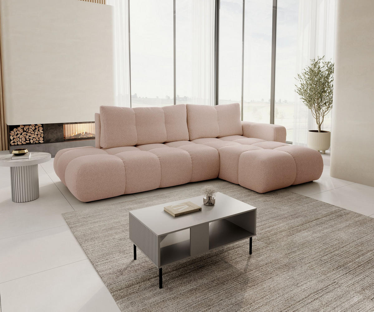 ECKSOFA DUCA L-S Orange Jersey mit Schlaffunktion - Altrosa, Holz (266.5/266.5cm) - MASSENO