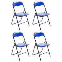 BESUCHERSTUHL 4er Set Lederlook blau/schwarz - Blau/Schwarz, Textil/Metall (45/78/45cm) - CLP