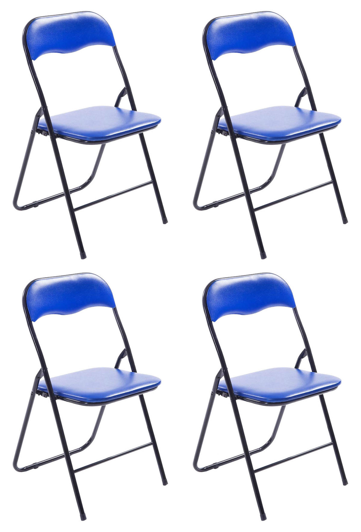 BESUCHERSTUHL 4er Set Lederlook blau/schwarz - Blau/Schwarz, Textil/Metall (45/78/45cm) - CLP
