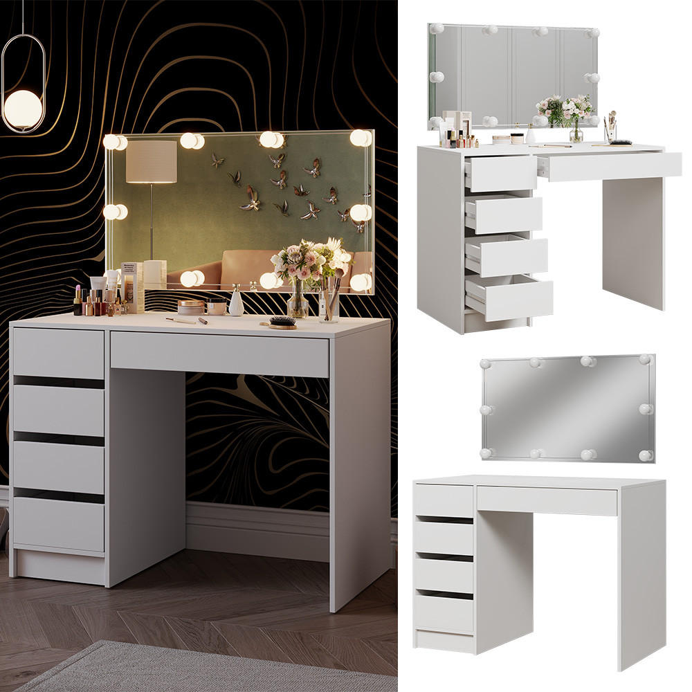 SCHMINKTISCH Thalia Weiß 100 cm mit LED Beleuchtung - Weiß, Holzwerkstoff (100/75.5/50cm) - Vicco