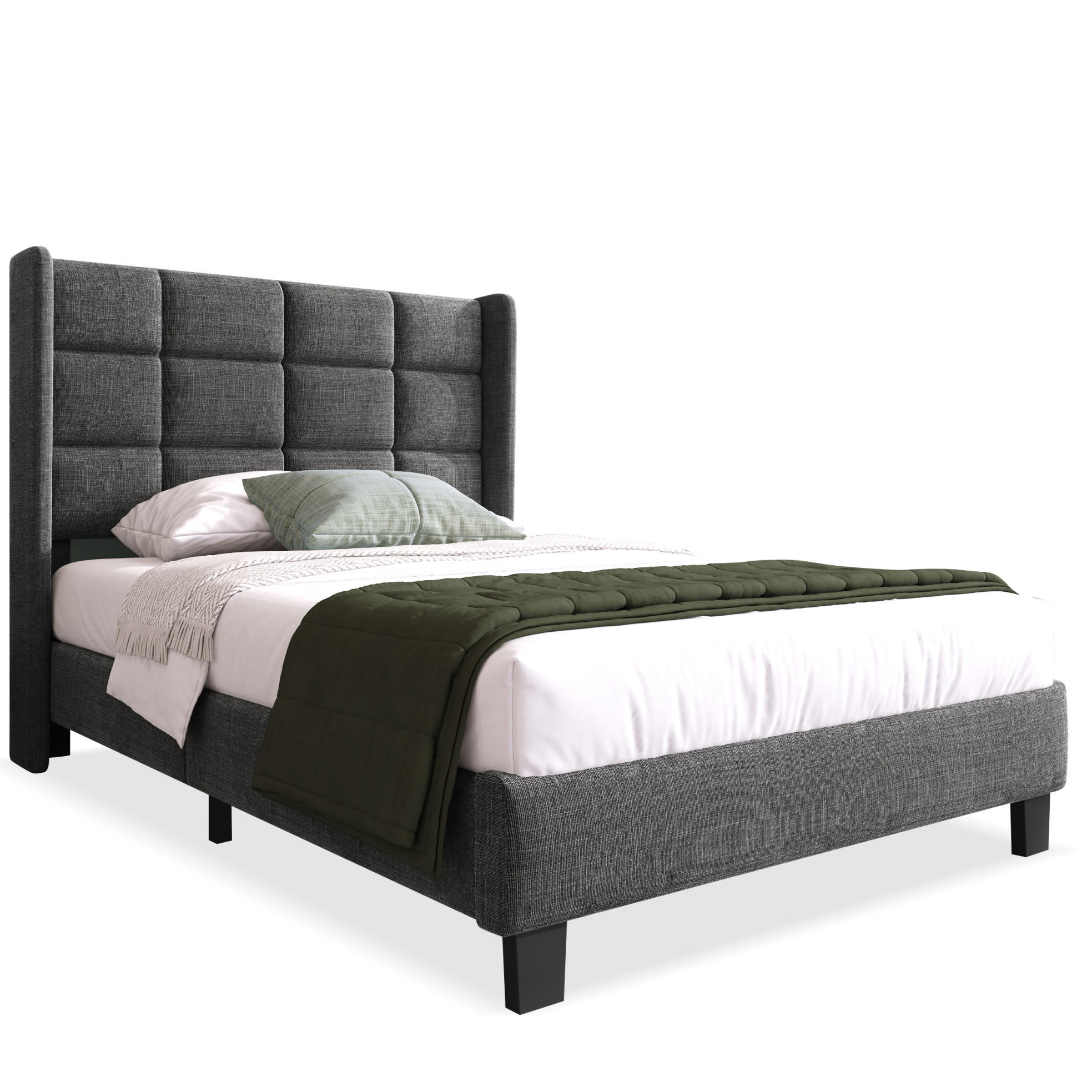 POLSTERBETT 90/200 cm Grau aus Leinen mit Lattenrost und Federkernmatratze - Grau, Textil (90/200cm) - OKMYHOME