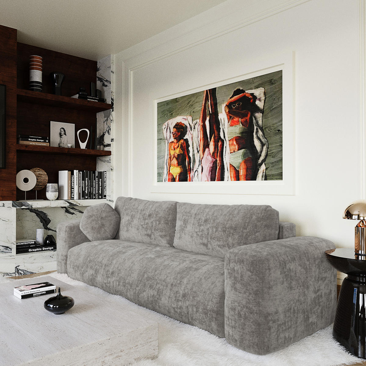 SCHLAFSOFA mit Stauraum LIOR Strukturierter Samt Betongrau 260cm - Grau, Textil (260/83/100cm) - Premium Interiors