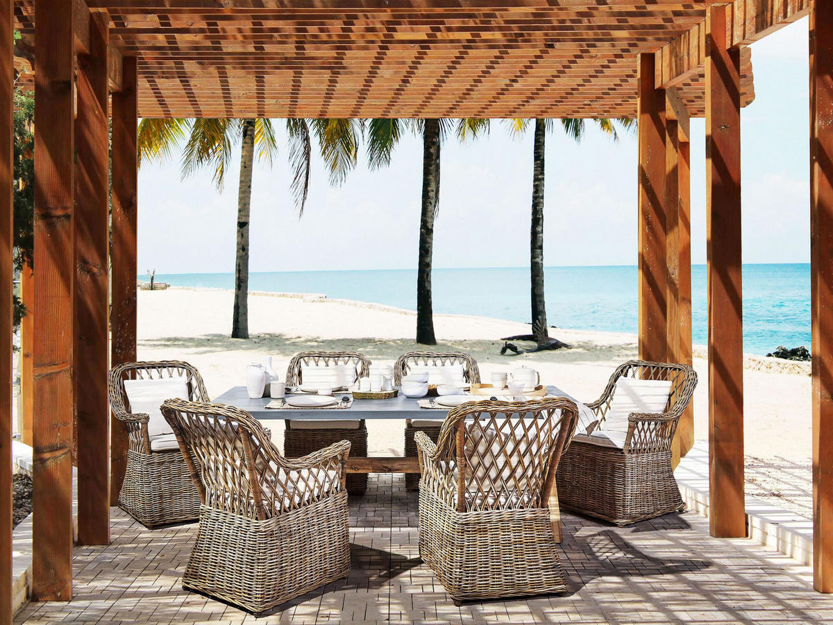 GARTENMÖBEL SET 6-Sitzer Rattan natürlich Auflagen cremeweiß Maros/Olbia - Hellbraun/Beige, Naturmaterialen - Beliani