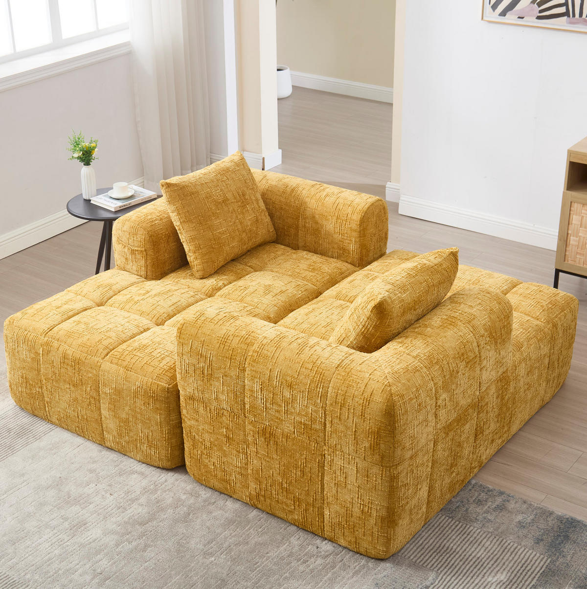 SOFA mit Chaiselongue 158 x 90 cm Chenille Gelb - Gelb, Kunststoff (90/60/158cm) - Meubliv
