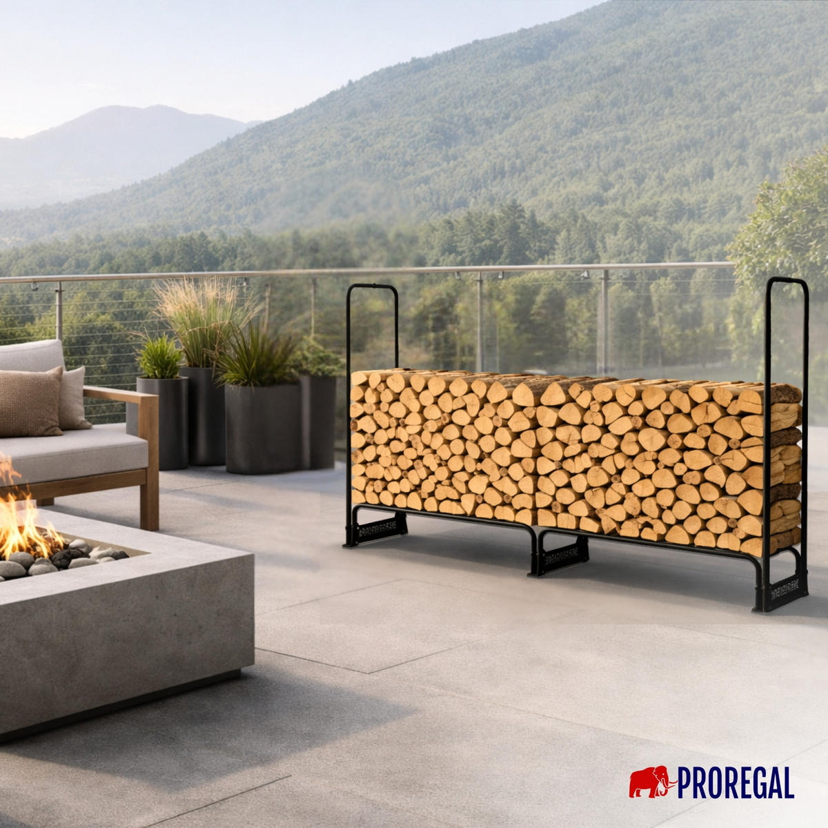 KAMINHOLZREGAL Chimera außen inkl Abdeckung 117x260x36cm Schwarz - Schwarz, Metall (260/117/36cm) - PROREGAL