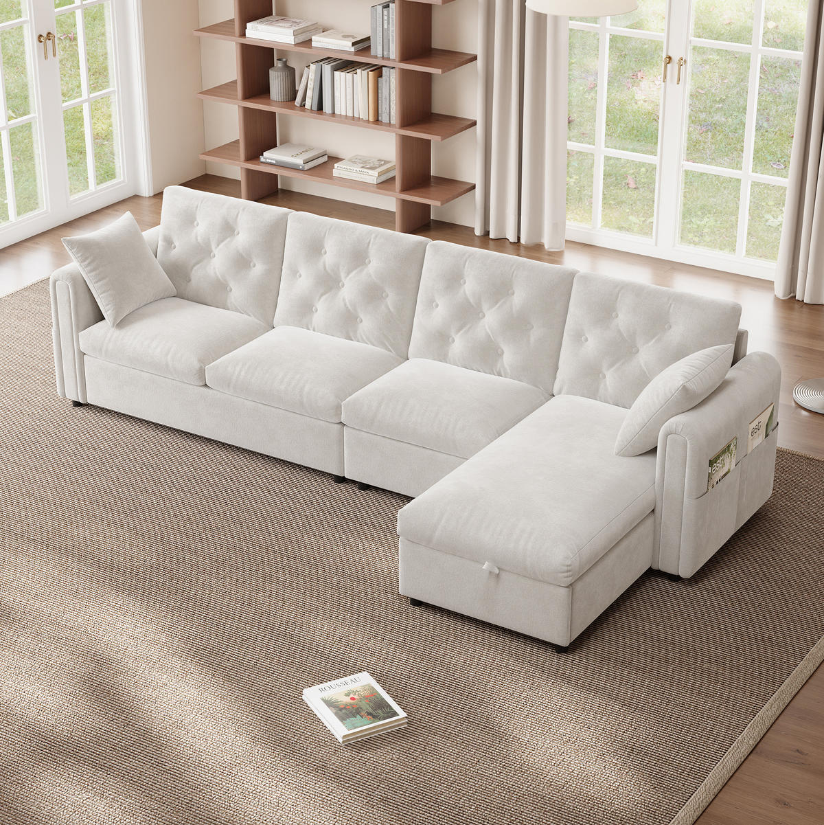 ECKSOFA 281/132/86 cm aus Samt mit Schlaffunktion und Stauraum Beige - Beige, Textil (132/281cm) - Modenvie