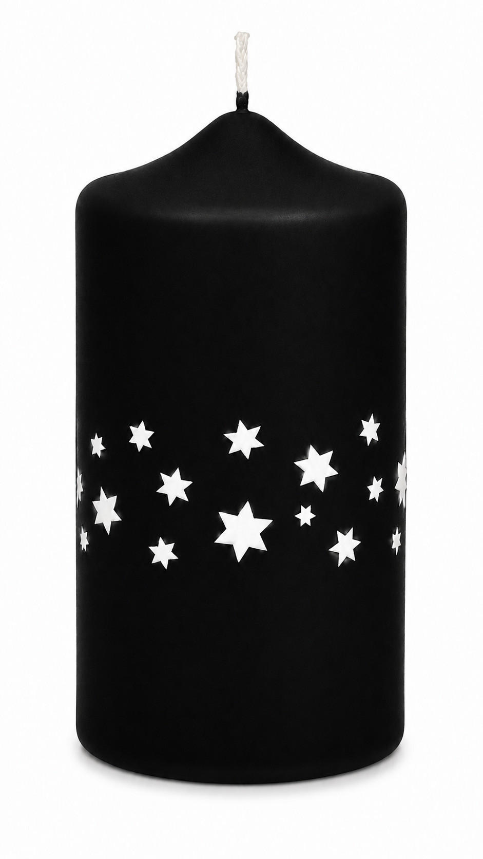 ADVENTSKERZEN Estrellas in Samtlook Schwarz 15 x 7 cm, 4er Set - Schwarz, Paraffin (7/15/15cm) - Kopschitz Kerzen