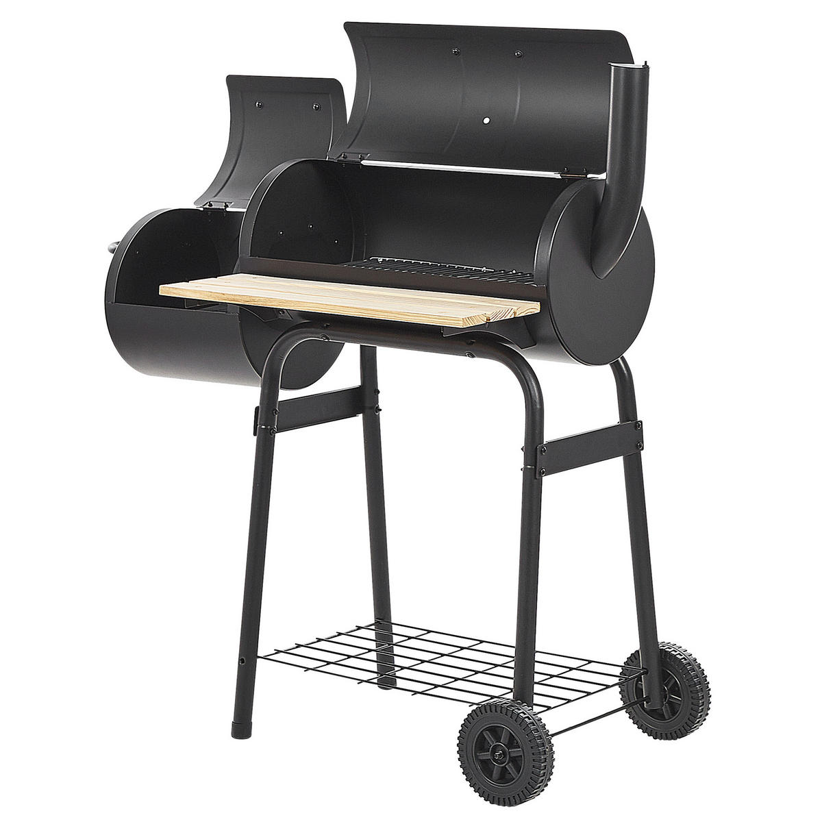 HOLZKOHLEGRILL mit Räucherkammer schwarz rollbar Satah - Schwarz, Metall (110/115/51cm)