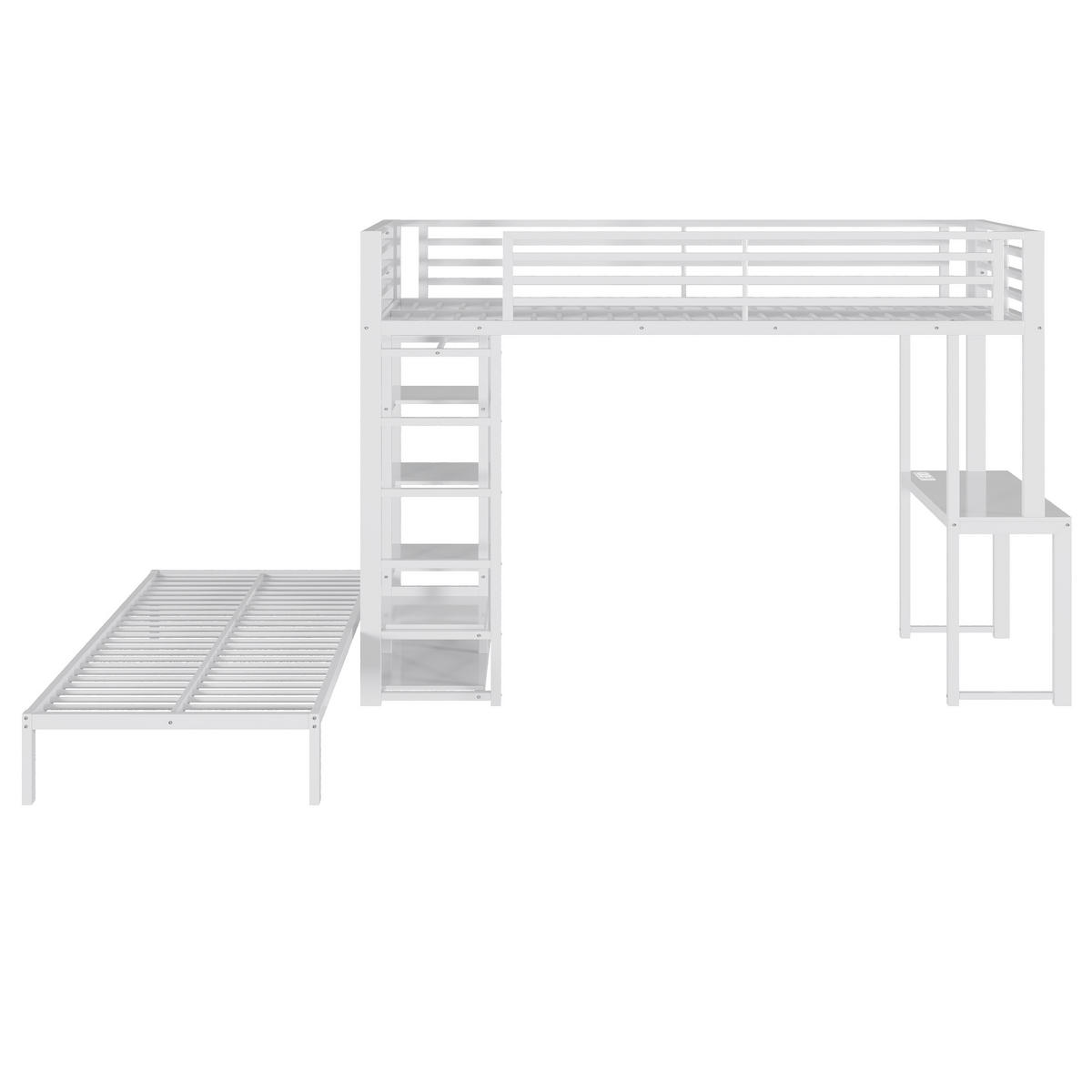 HOCHBETT 90/200 cm mit Schreibtisch und Regalen, DE-41974, in Weiß - Weiß, Metall (90/200cm) - ComfortXL