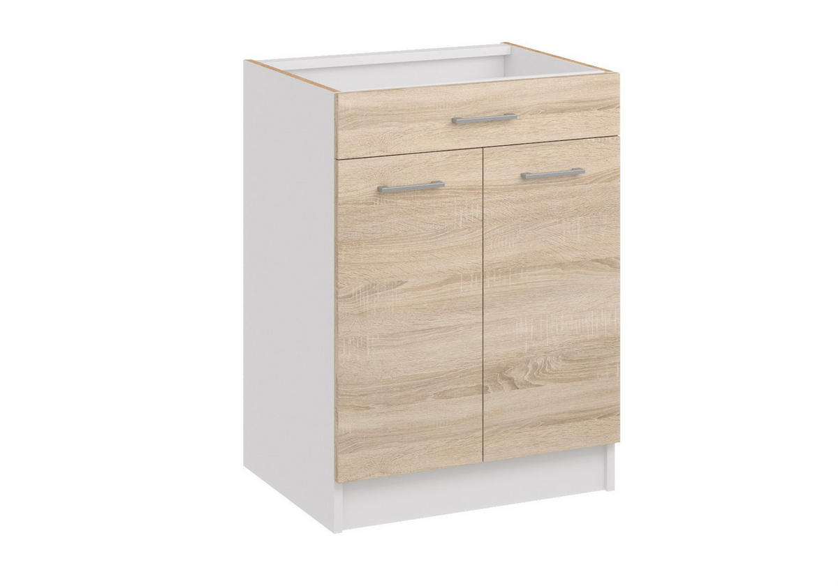 KÜCHENUNTERSCHRANK D60 2D 1SZ sonoma licht - Sonoma Eiche, Holzwerkstoff (60/82/44cm) - roe furniture