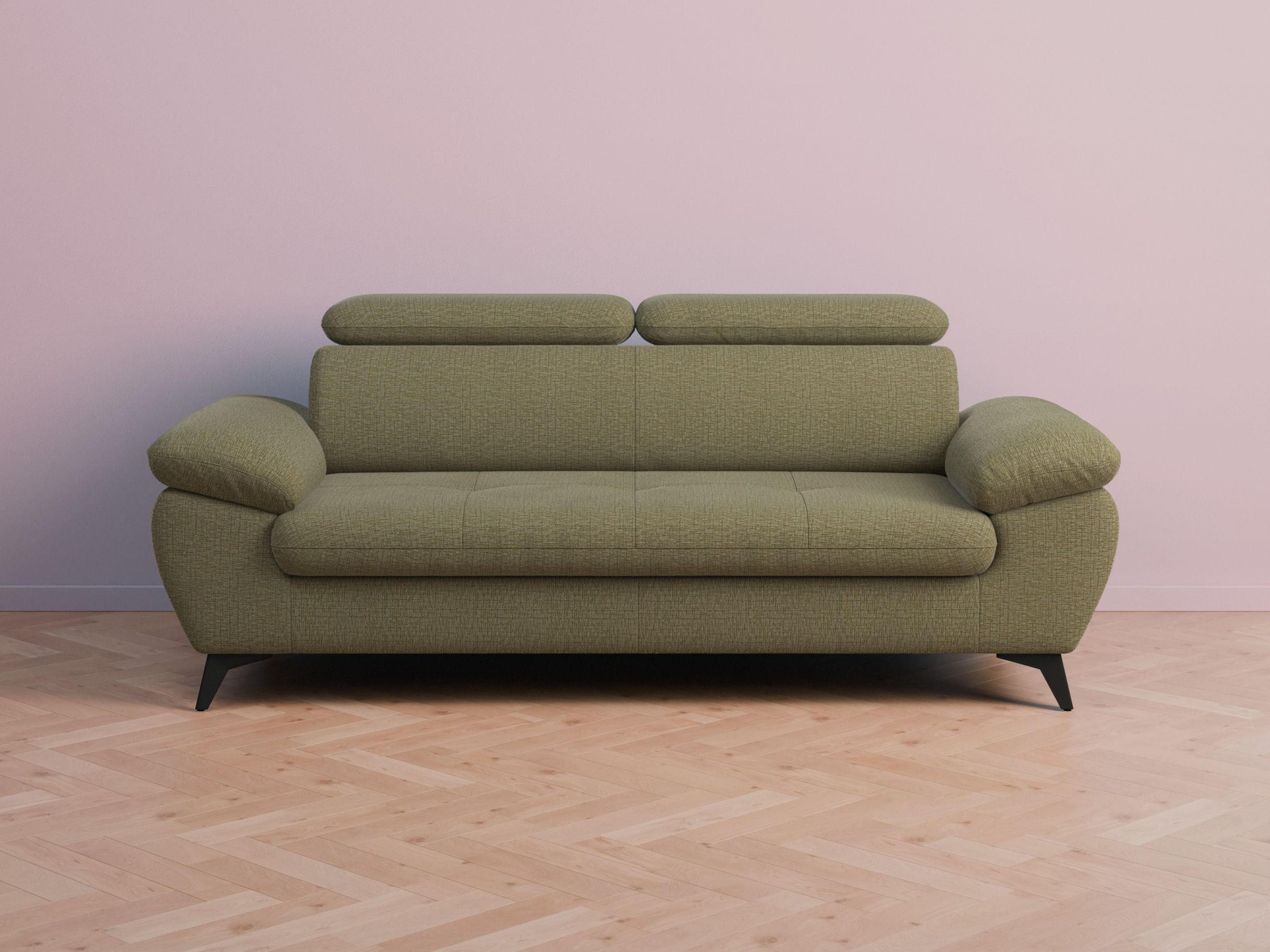 3-SITZER Karlstad Chenille Grün verstell. Kopfstützen B 215 cm - Jadegrün, Kunststoff/Textil (215/84/100cm) - foamnova