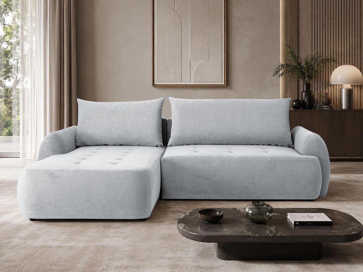 ECKSCHLAFSOFA Bueno II, Seite: Links - Hellgrau/Schwarz, Holz/Textil (280/185cm) - MIRJAN24