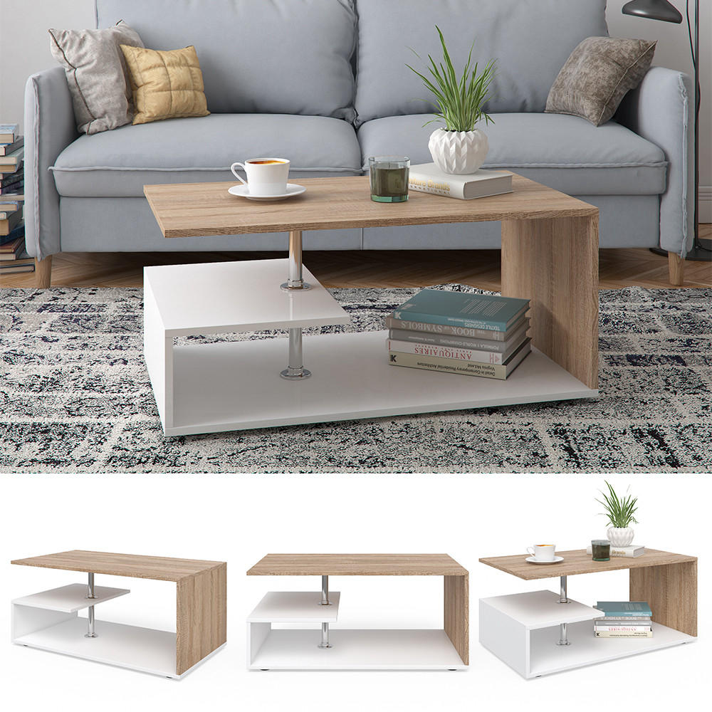 COUCHTISCH Guillermo Weiß/Sonoma 91 x 52,6 cm - Weiß/Sonoma Eiche, Holzwerkstoff (52.6/91/41cm) - Vicco