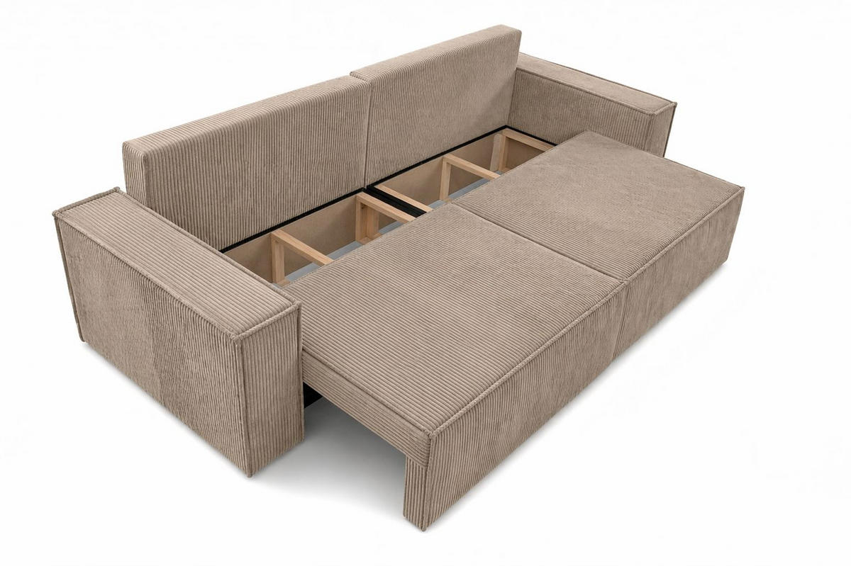 SOFA Mit Schlaffunktion Und Bettkasten, Cordstoff Poso, Dunkelbeige, BEST SCORNER - Beige, Holz (245/83/90cm) - Kaiser Möbel