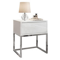 NACHTTISCH BLANCO GLAMOUR Weiß Hochglanz auf verchromtem Gestell PUSH OPEN - Weiß Hochglanz, Holzwerkstoff (45/53/36.6cm) - Lookway
