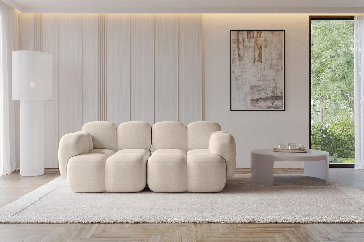 2-SITZER modulares Sofa Miko-S1 214x118x75 cm Beige Velours - Ecru/Schwarz, Holzwerkstoff/Kunststoff (214/75/118cm) - ALTDECOR