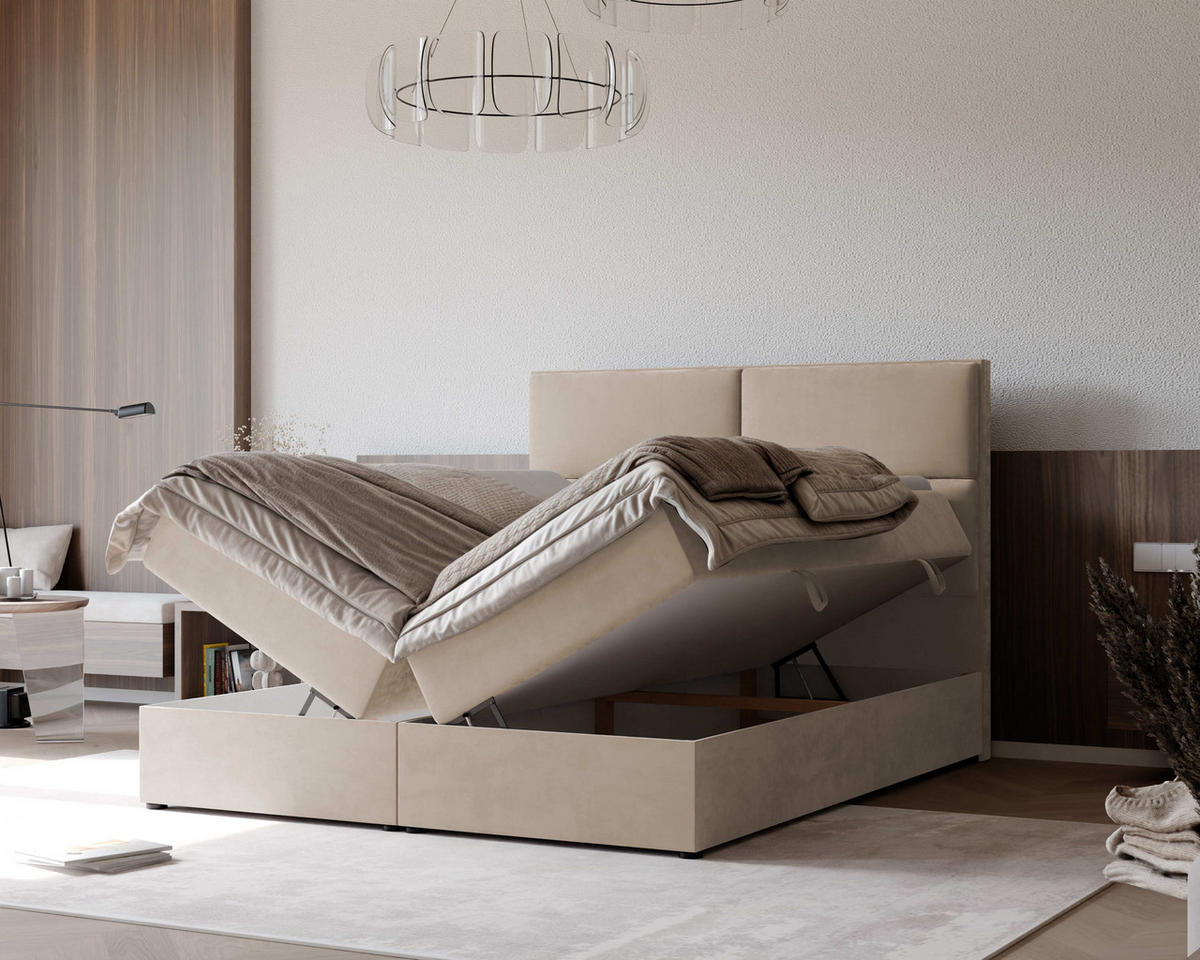 BOXBETT 120x200 cm mit Topper - Creme, Holzwerkstoff/Textil (120/200cm) - Idohome
