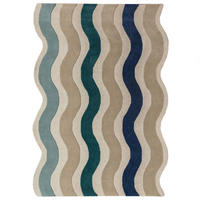 TEPPICH aus Wolle, handgetuftet, MONNOW, in Natur-Blau, Wellenstreifen, 200 x 290 cm - Beige, Textil (200/290cm) - KADIMA DESIGN
