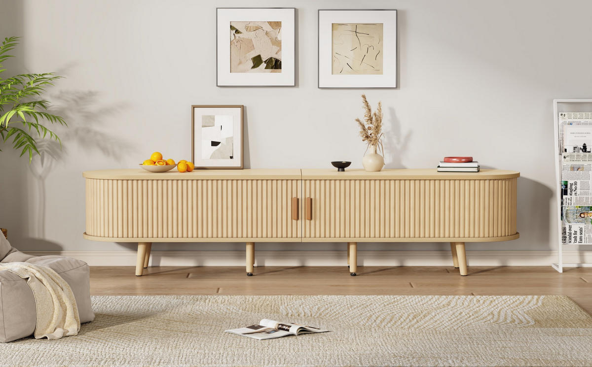 TV-SCHRANK in heller Walnussoptik, oval mit 2 Schubladen 175/40/42 cm - Eichefarben, Holzwerkstoff (175/42/40cm) - Redom