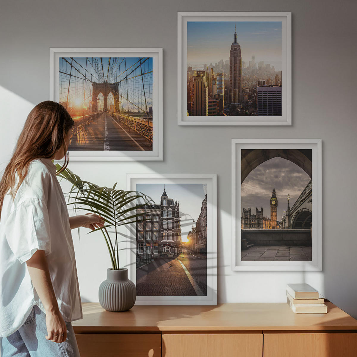 WANDBILDER 4er-Set - 50x50 cm & 40x60 cm Weißer Rahmen - London-Ansichtsgemälde-Set - Weiß, Kunststoff (50/50cm) - ArtPrintCave