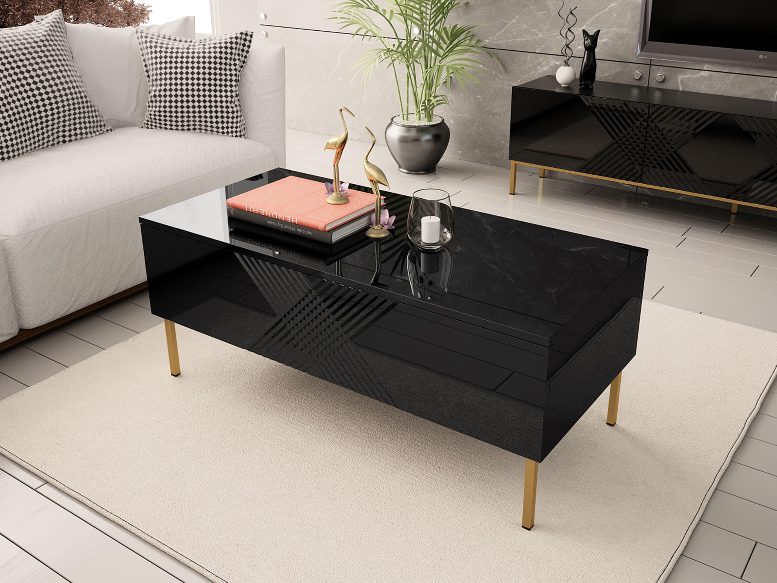 Thumbnail - Mirjan24 Couchtisch, Schwarz, Holzwerkstoff, Rechteckig,Rechteckig, 120x49x55 cm, Wohnzimmer, Wohnzimmertische, Couchtis...