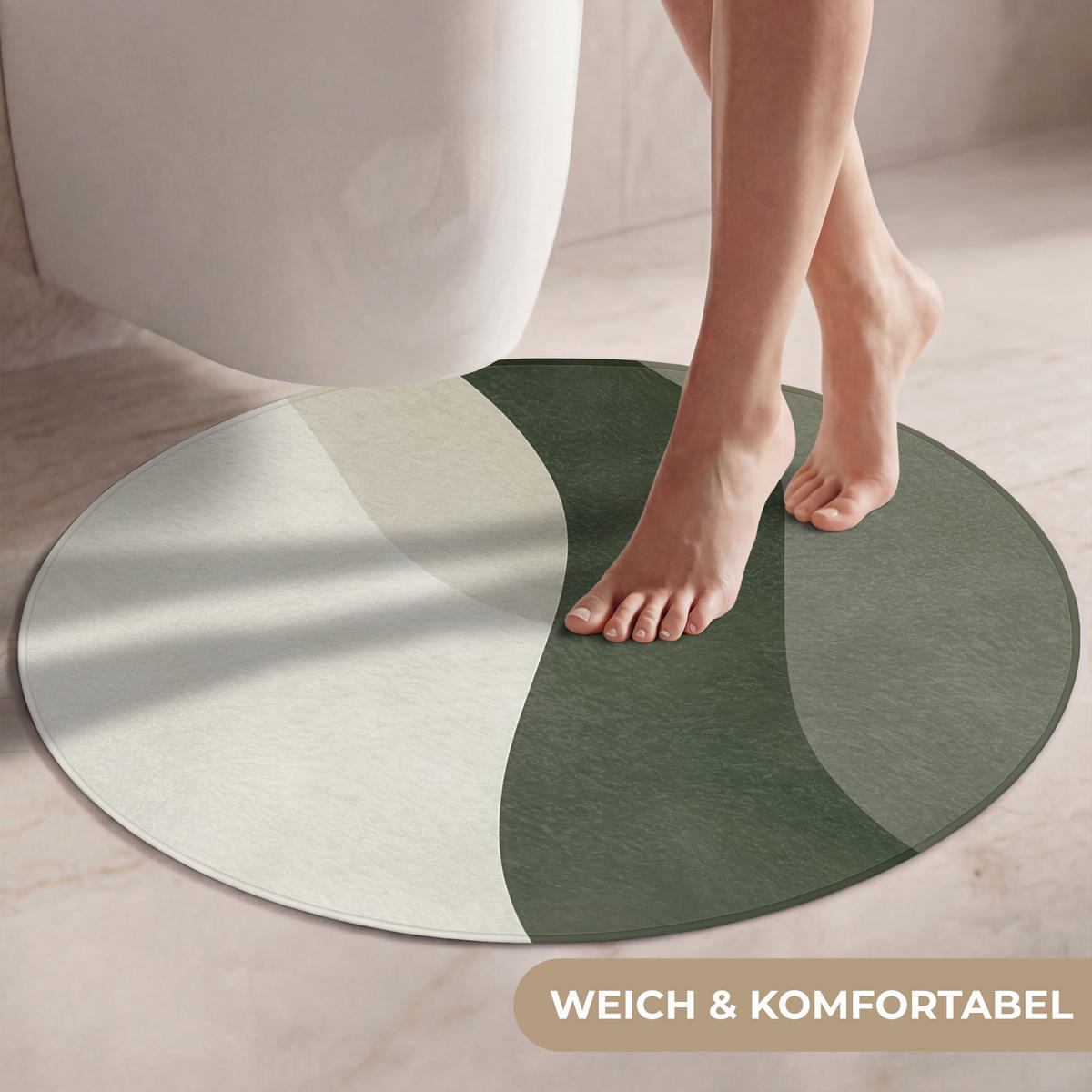 WC-VORLEGER Japandi - Grün - Abstrakt - Modern Toilettenteppich 70x70 cm - Grün, Kunststoff/Textil (70/70cm) - OnlyWow