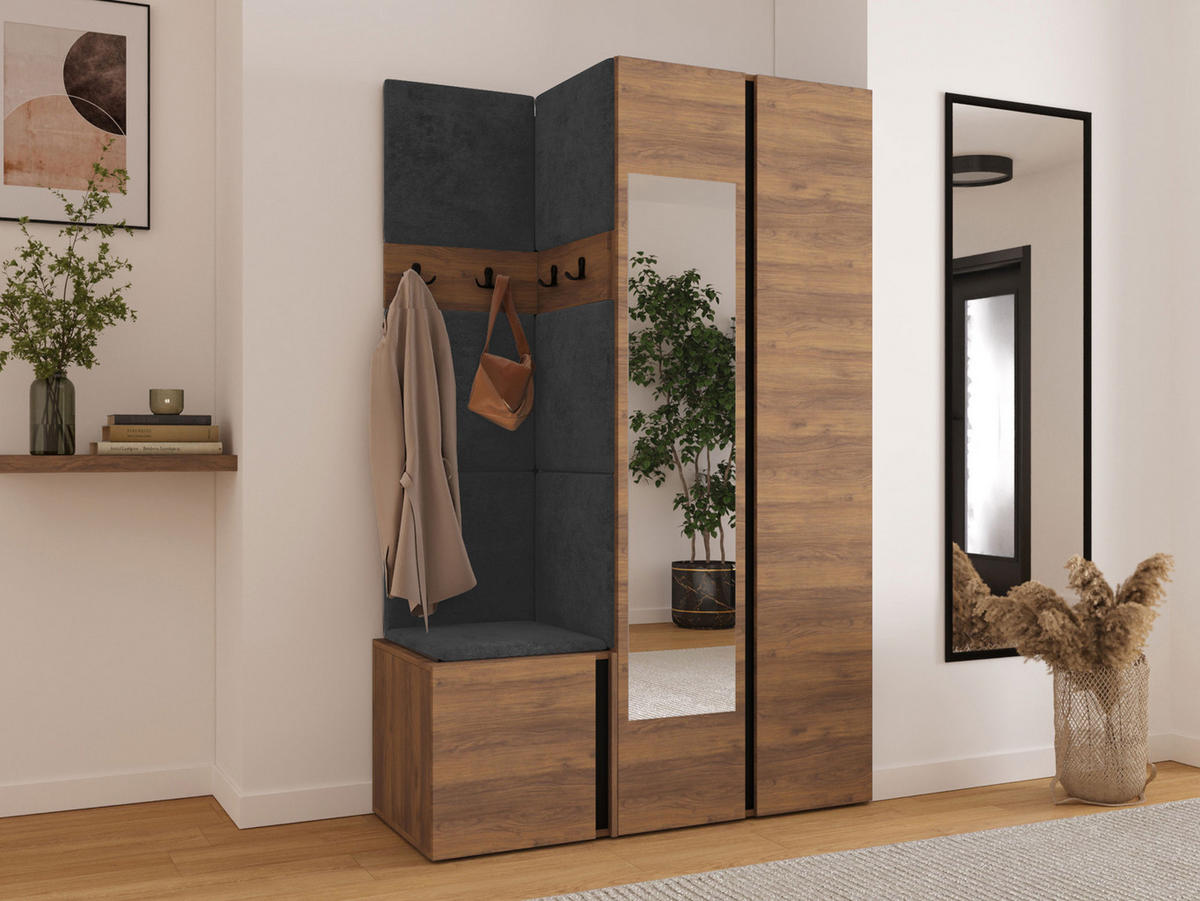 GARDEROBEN-SET Orion XXVI - Anthrazit/Nussbaumfarben, Holzwerkstoff/Kunststoff (116/186/46cm) - MIRJAN24
