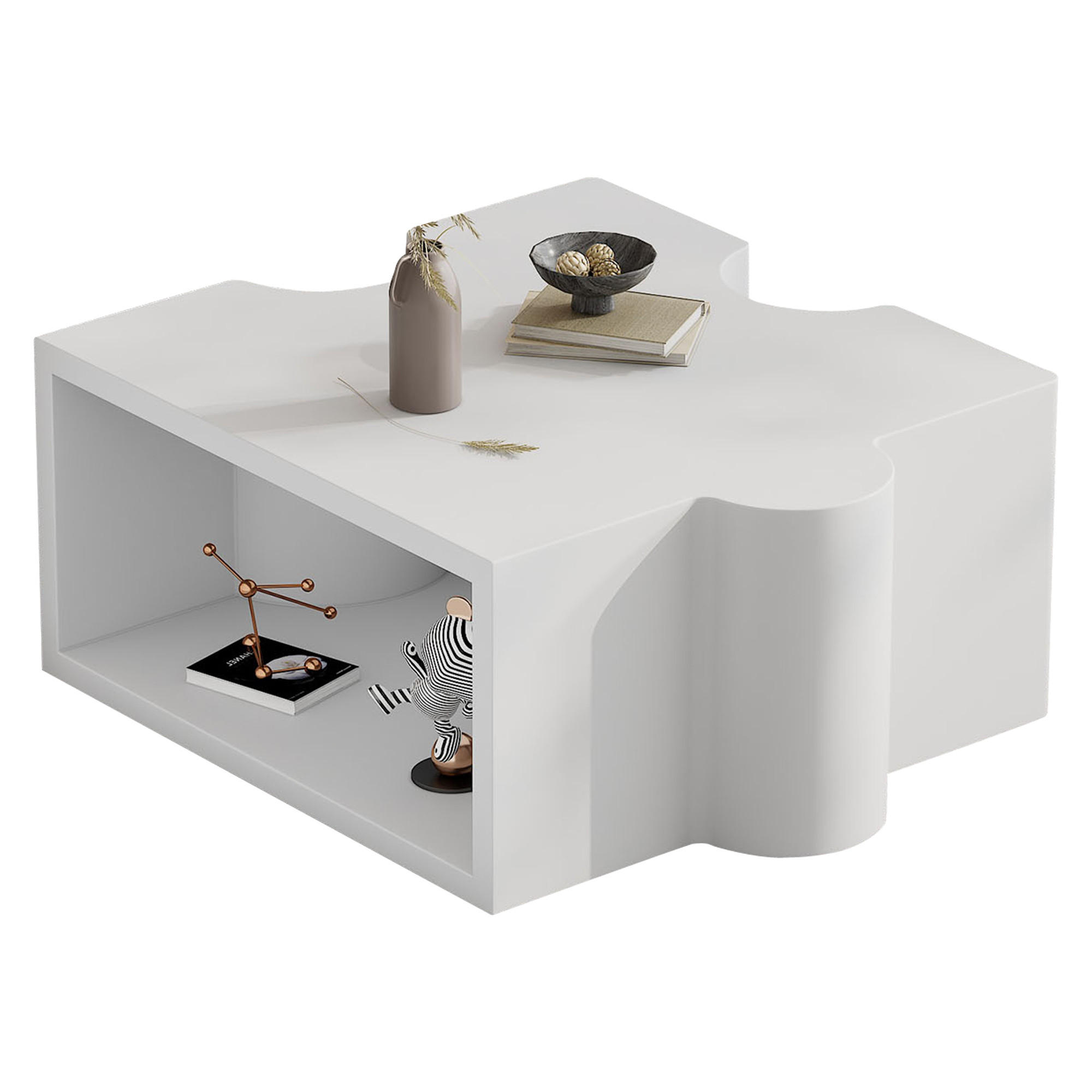 COUCHTISCH 65/65/32 cm weiß mit Puzzlemuster aus MDF - Weiß, Holzwerkstoff (65/65/32cm) - OKWISH