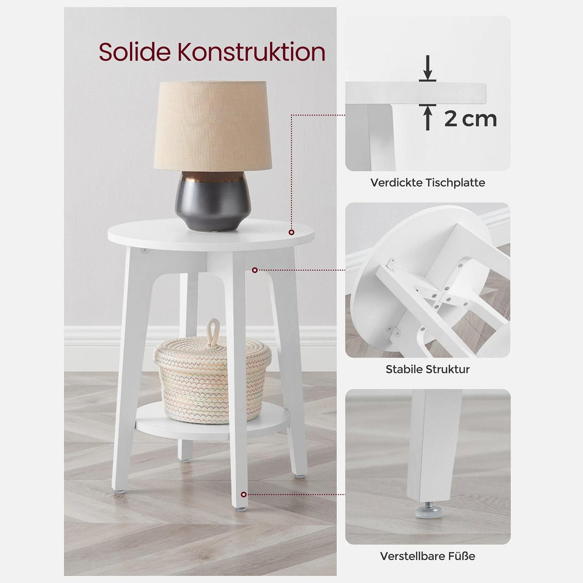 BEISTELLTISCH LILONGWE - Weiß, Holzwerkstoff (40/40/50cm) - Hansiro