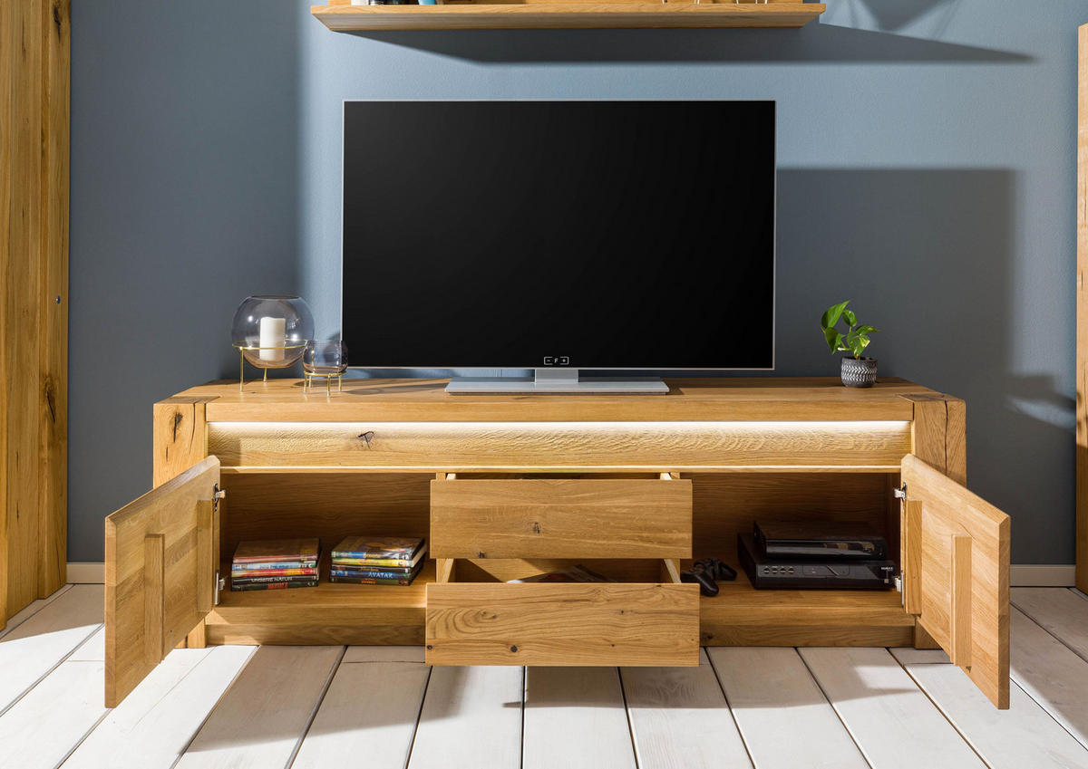 TV-BOARD Wildeiche 173x40x53 natur geölt KENT #110 - Naturfarben, Holz (173/53/40cm) - Massivmoebel24