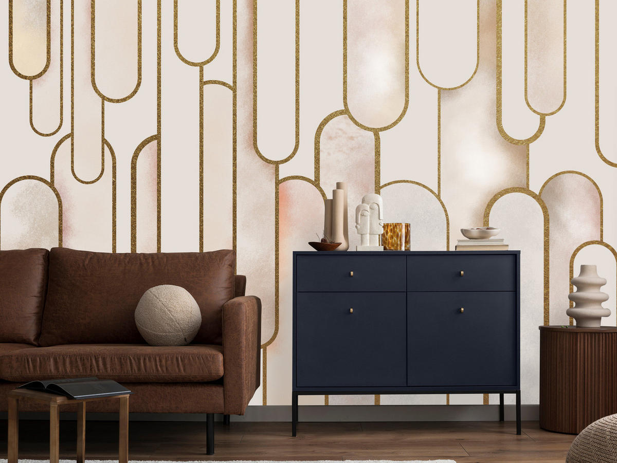 FOTOTAPETE für Wohnzimmer Abstraktion Art Deco 250x175 - Beige/Rosa, Papier (250/175cm) - Muralo