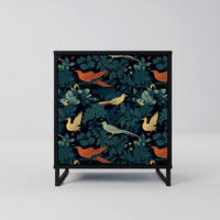 SIDEBOARD FOWL ORNAMENT, Schwarz, 57,5x42x67,5 cm, Schwarze Metall-Rahmenfüße - Multicolor/Schwarz, Holzwerkstoff/Metall (57.5/67.5/42cm) - SpaceRebels