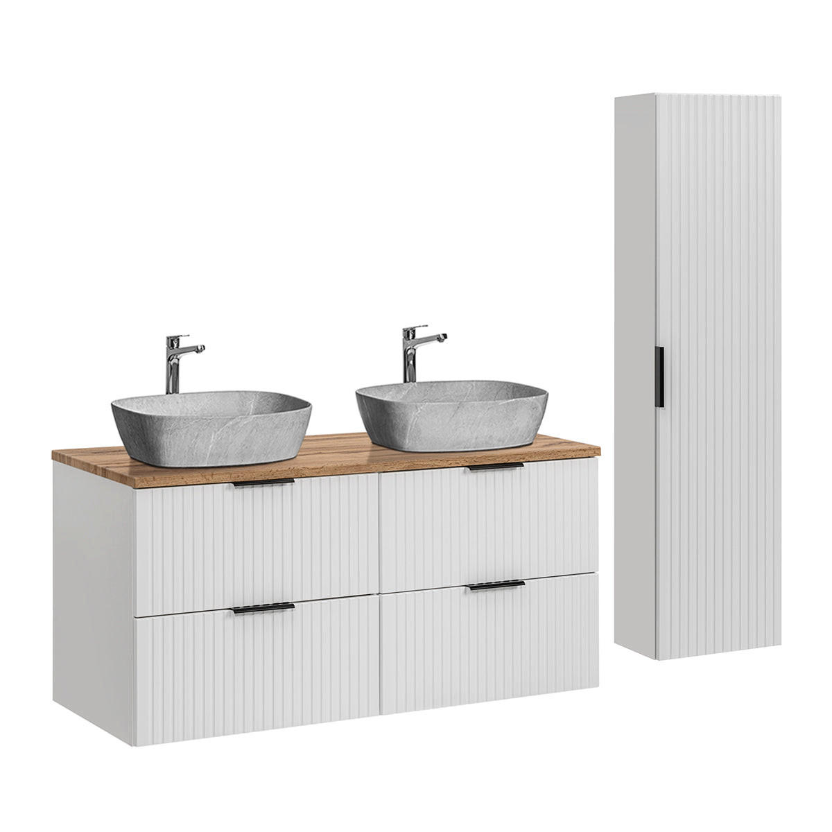 BADMÖBEL 120.8cm Adriel 2er-Set Weiß - Weiß, Holzwerkstoff (120.8/59/46cm) - Petits-meubles