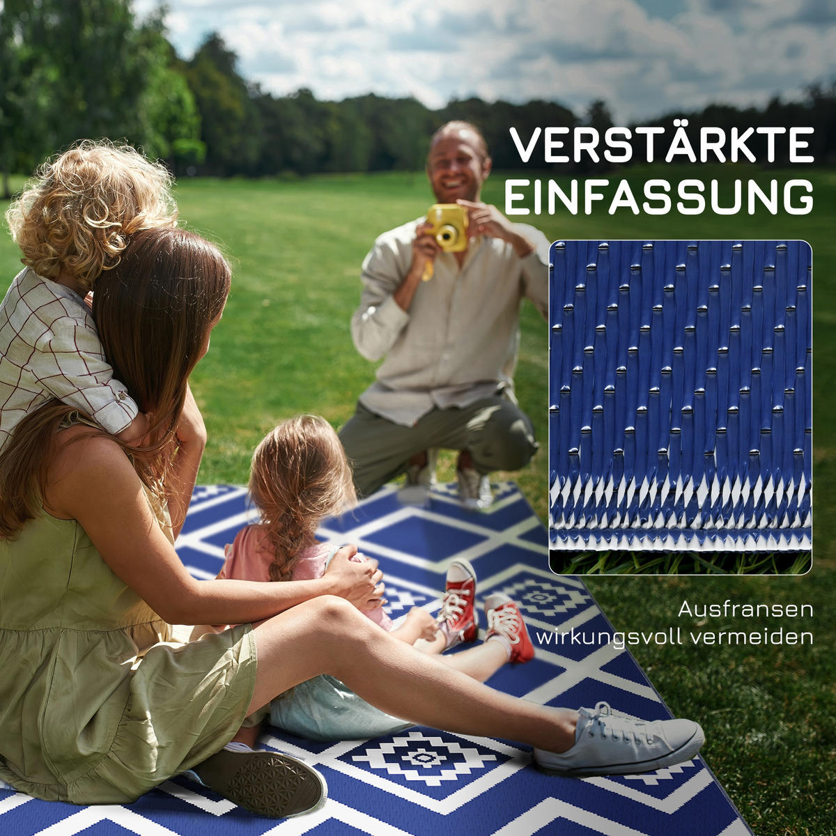 OUTDOORTEPPICH, Kunststoff, Blau+Weiß - Blau/Weiß, Kunststoff (182/274cm) - Outsunny