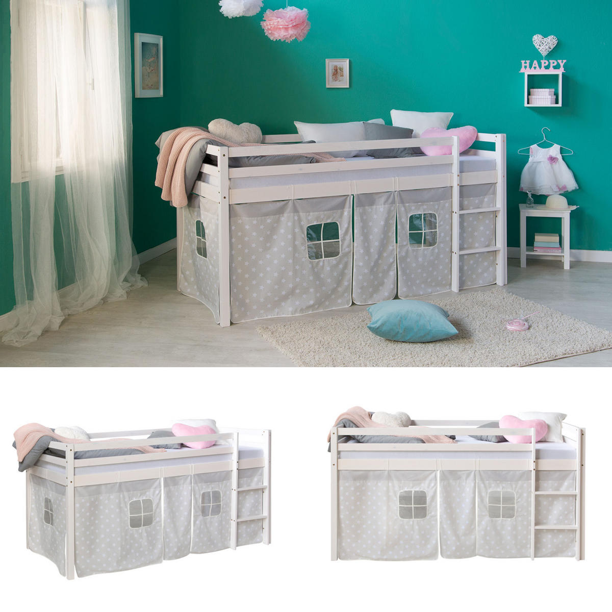 HOCHBETT 90/200 cm Sterne Weiß - Weiß/Grau, Holz (90/200cm) - Homestyle4u