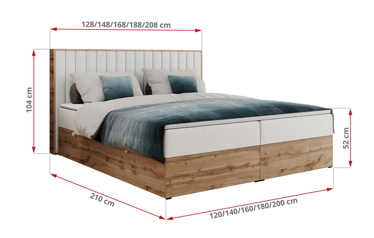 BOXBETT ALBERO 4 - 160/200 Weiß Kunstleder - H3 - Weiß, Holz/Textil (160/200cm) - MKS