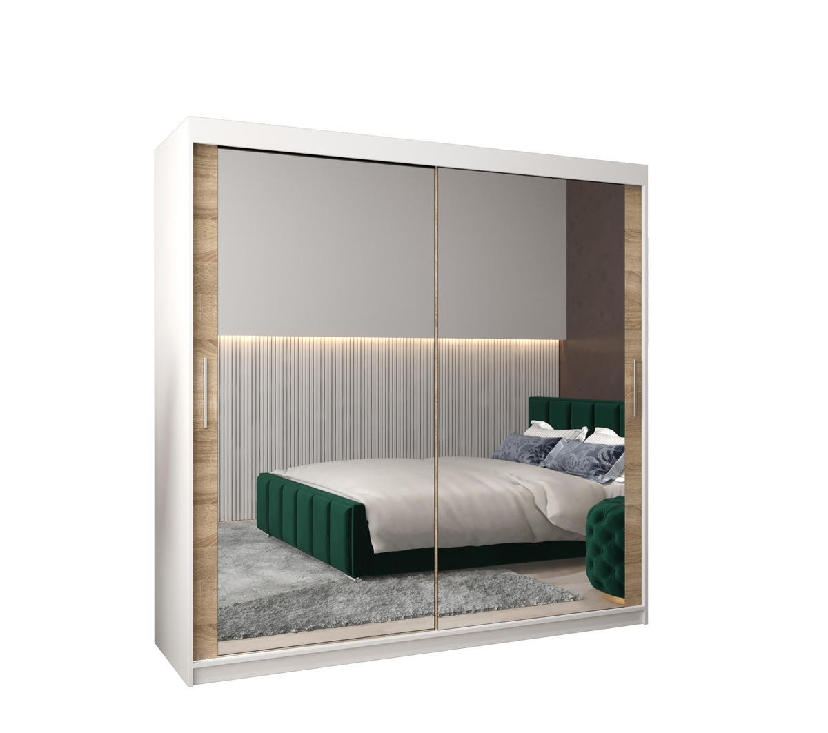 SCHWEBETÜRENSCHRANK 200/200/62 2-türig - Silberfarben/Weiß, Holz/Kunststoff (200/200/62cm) - Abiks Möbel