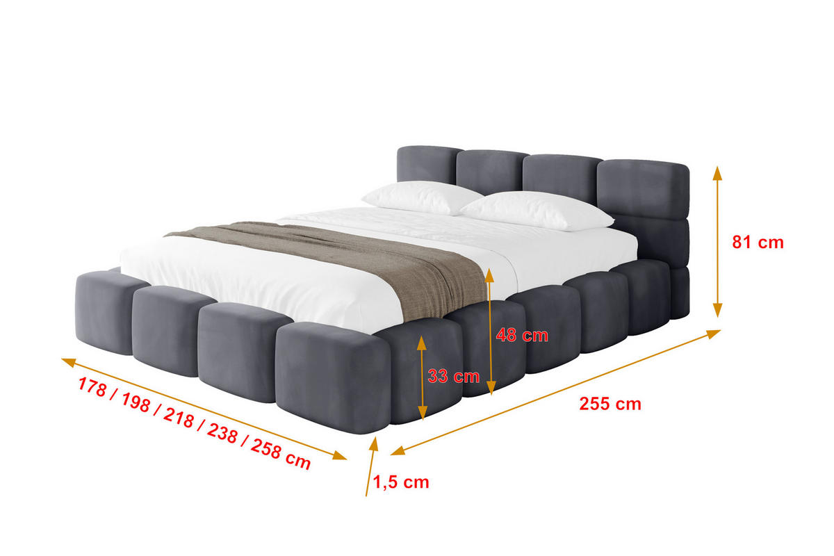 POLSTERBETT mit Bettkasten und Lattenrost, Bett mit Matratze H3/H4, Kopfteil, Boxbett, Doppelbett mit Stauraum - NATA-v1 200x200 Dunkelgrau - Dunkelgrau, Holzwerkstoff/Textil (200/200cm) - ALTDECOR