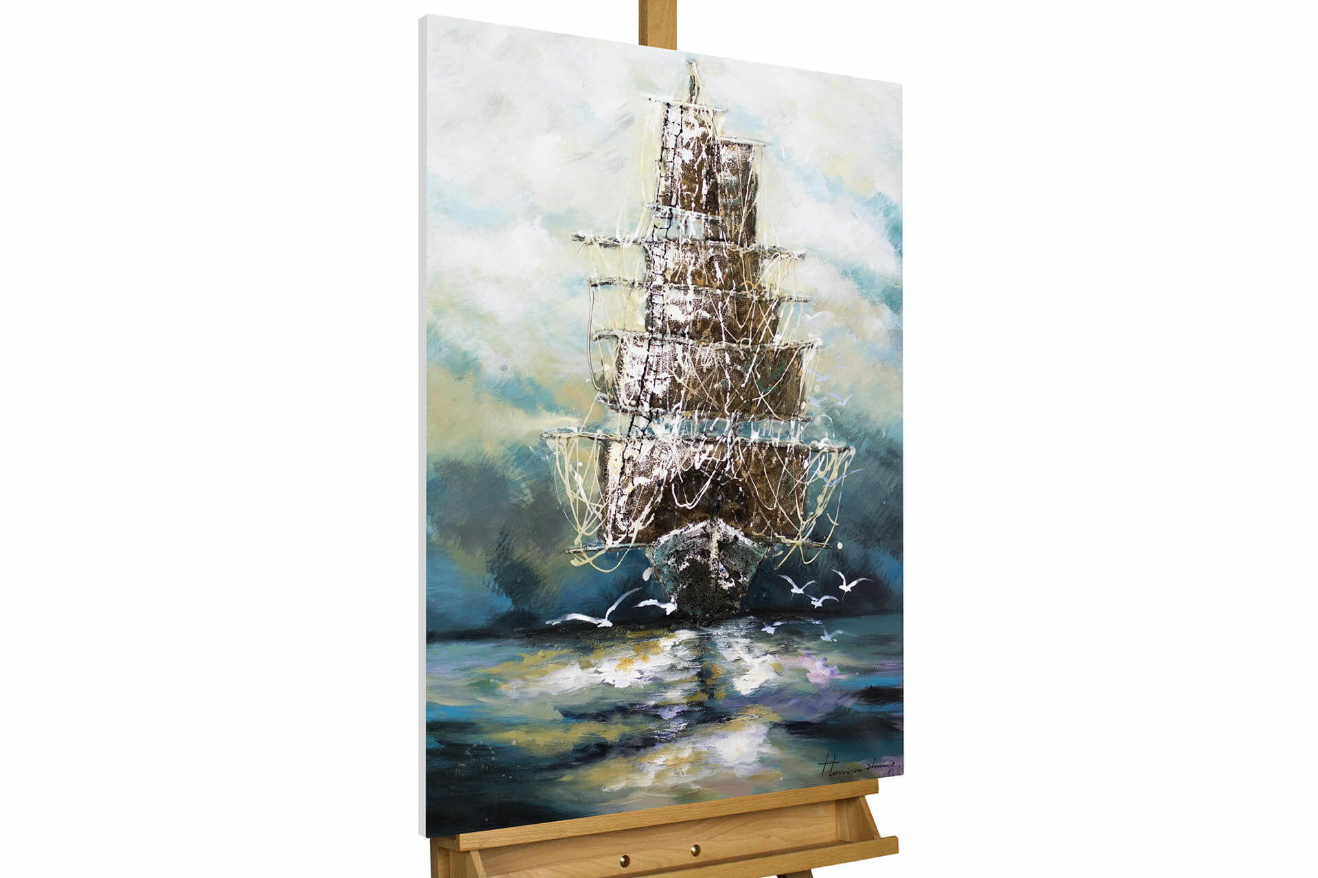ACRYLBILD HANDGEMALT 60/90 cm - Blau, Holz/Textil (1.82/90cm) - KUNSTLOFT