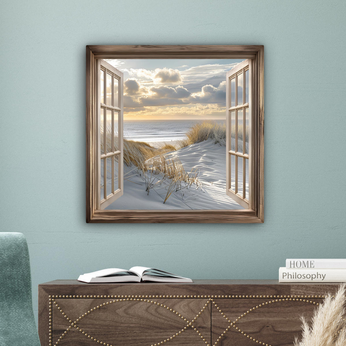 LEINWANDBILD Ausblick - Strand - Dünen - Meer - Natur 50x50 cm - Sandfarben, Textil (50/50cm) - MuchoWow