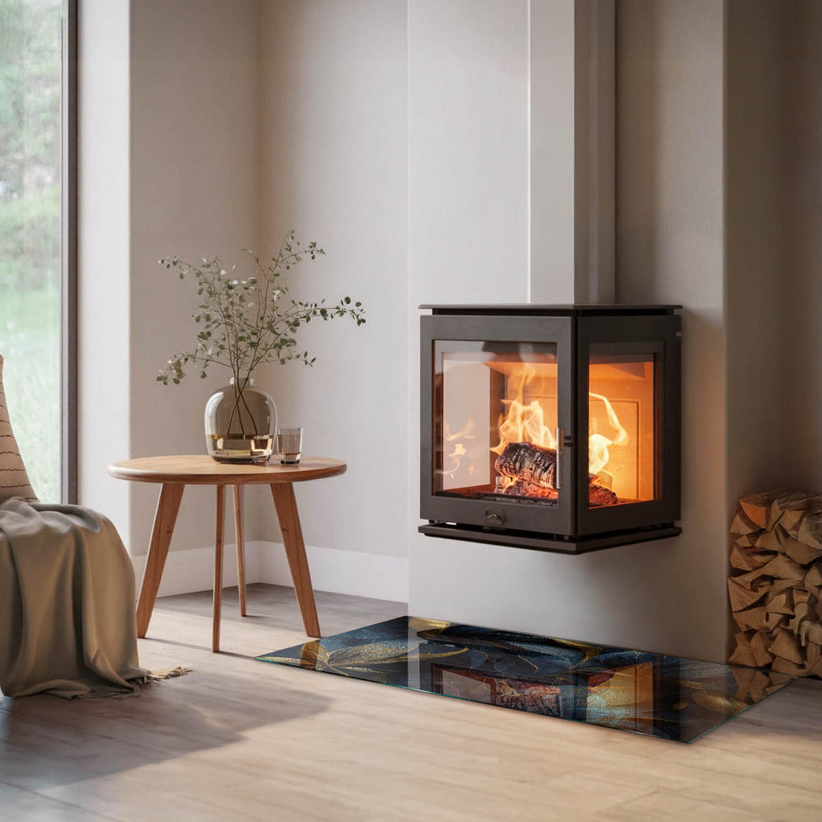 GLASPLATTE für Kamin 120x60 cm - Dunkelblau, Glas (120/60/0.4cm) - TULUP