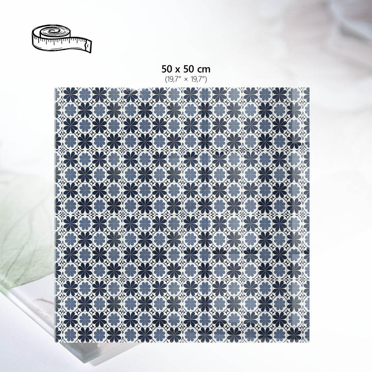 TISCHPLATTE 50x50 cm – Blaue Blumen - Türkis, Glas (50/50/0.4cm) - Wallfluent