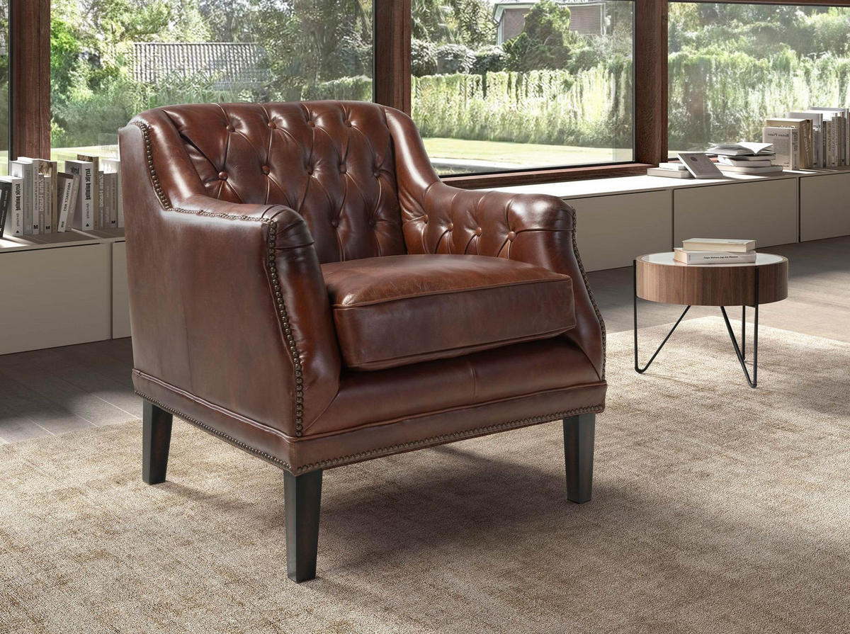 CHESTERFIELD-SESSEL Chester-Sessel aus cognacbraunem Leder 75/81/80 cm - Cognac/Walnussfarben, Leder/Holz (75/80/81cm) - ANGEL CERDA