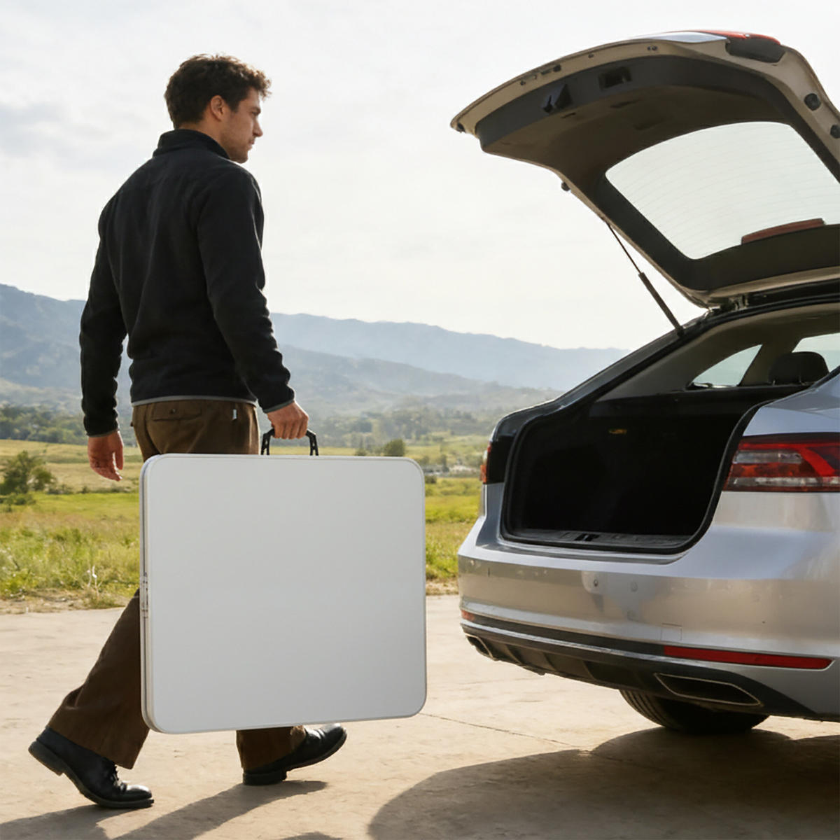 CAMPINGTISCH-SET - Weiß, Holzwerkstoff/Textil (60/120/71cm) - Relaxdays