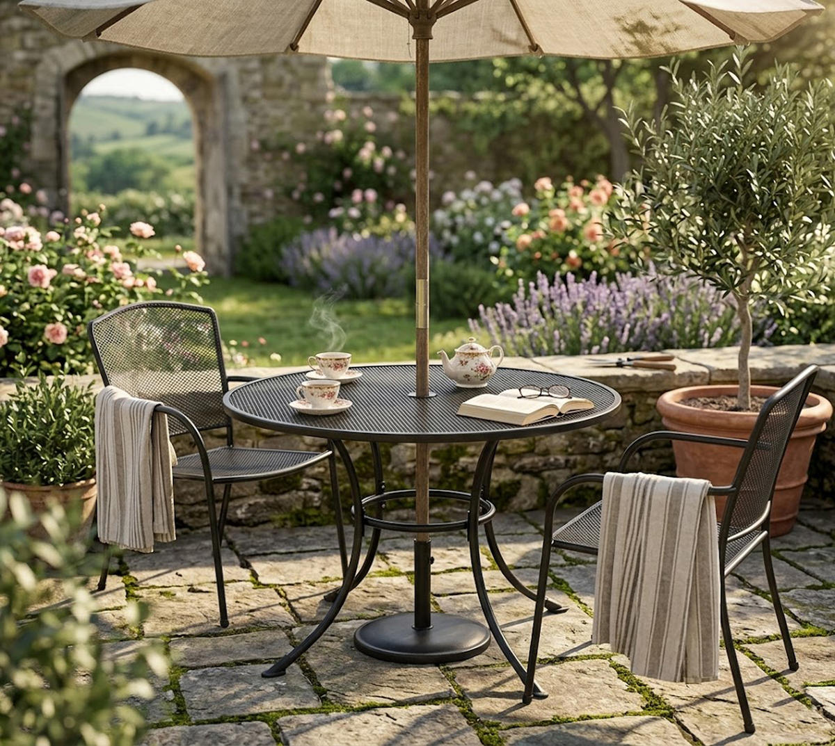 GARTENTISCH Roma 110cm rund mit Schirmloch aus Streckmetall - Grau, Metall (110/110/72cm) - TPFGarden