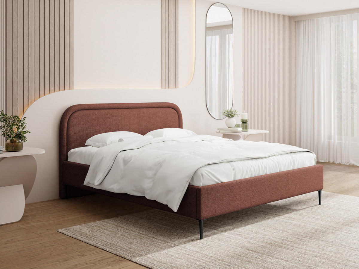 POLSTERBETT Jasmine Slim mit Bettkasten, Lattenrost & hohen Metallfüßen in Terrakotta Chenille 140x200 cm - Birkefarben/Terracotta, Holz/Textil (140/200cm) - WFL GROUP